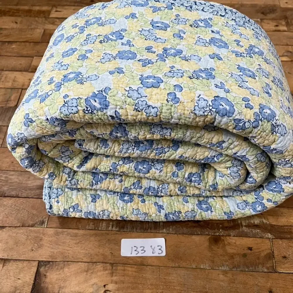 VTG Light Yellow Floral Quilted Cotton Bedspread Coverlet 83 x 64 French Country